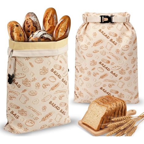 Sacchetti per il pane in cera d'api (set da 2) — 33 x 43 cm, 100% cotone sacchetti riutilizzabili per conservare pane fatto in casa e pane a lievitazione naturale — senza cerniera. (1/5)