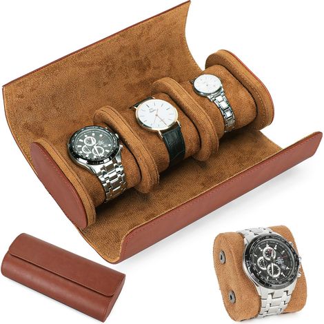 Boîte à montres pour homme à trois compartiments - Boîte de rangement cylindrique - Boîte à bijoux vintage - Idée cadeau d'anniversaire (1/5)