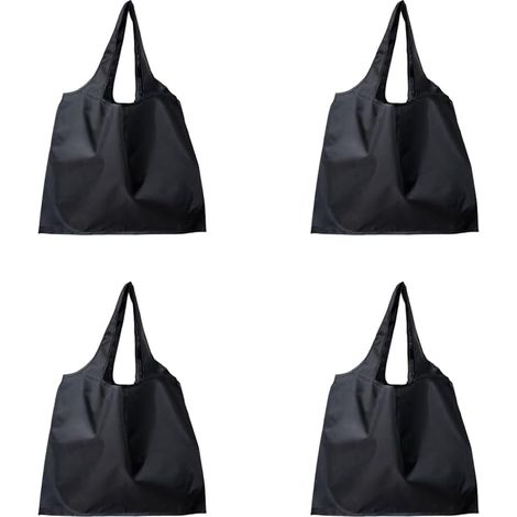 Sac de Courses Pliable Noir 4 Pièces, Grand Sac Cabas Réutilisable et Écologique, Sac Pliable Courses Poche Léger et Étanche pour Shopping, Voyage et Usage Quotidien, Sacs de Courses et Cabas (1/5)