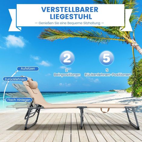 Verstellbare sonnenliege zusammenklappbare strandliege mit kissen 194 x 61 x 355 - 865 cm beige