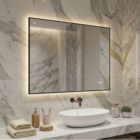 Espejo de baño LED (67x87x8.5 cm), antiniebla, 3 colores de luz y regulación continua, vidrio y aluminio plateado (1/5)