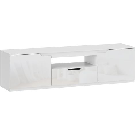 Mueble para TV blanco 160 cm con 2 puertas, cajón y gestión de cables (1/5)