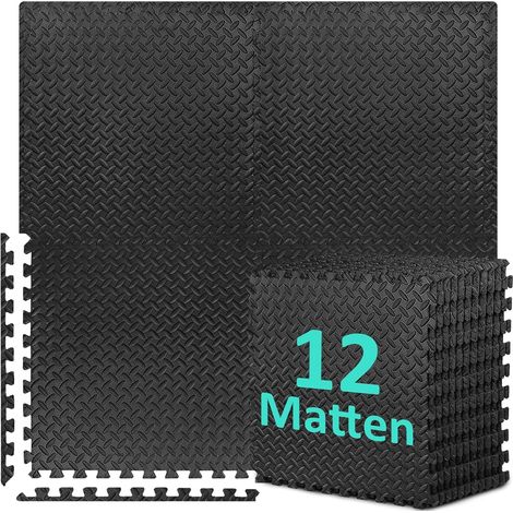 Tapis de protection du sol, ensemble de fitness [61 x 61 cm], tapis de puzzle 12/24/48, tapis de sport EVA, tapis de fitness, antidérapant, épaisseur du tapis de gymnastique 10 mm, tapis de sol pour (1/5)
