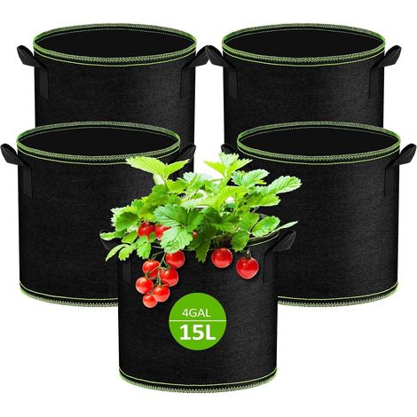 CCYKXA Lot de 5 Sacs de Plantation Non Tissé 15L, Sac de Plantation Terre en Tissu avec Poignée, Sacs de Culture de Plantes Réutilisable pour Tomates, Carottes, Fraises, Légumes, Fleurs (1/5)