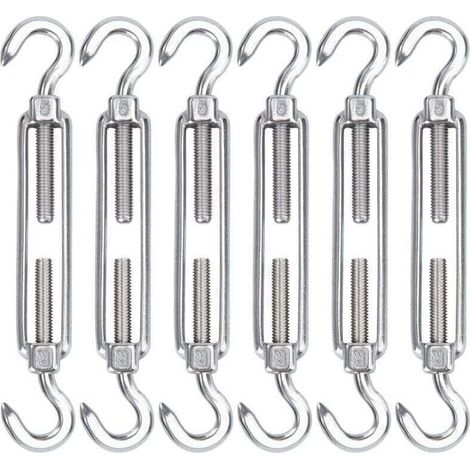 M5 Tendeur Cable Acier Inoxydable, Lot de 6 Tendeur de Fil Crochet et Crochet Réglable Heavy Duty Tension Hook & Hook pour Corde Cable Fil à Linge, Grillagefor Sun Shade Installation. (1/4)