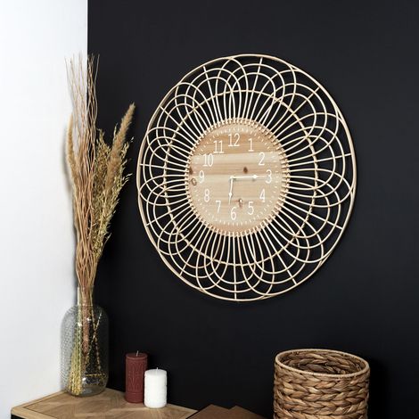 Horloge - HOME DECO FACTORY - Rotin - Beige et Blanc