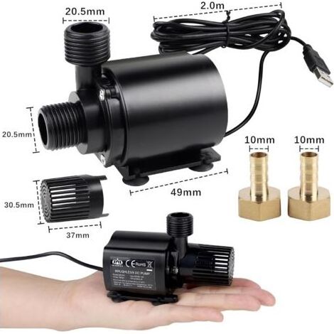 500 l/h 4-W USB-Aquariumpumpe, Tauchpumpe, Mini-Wasserpumpe, kleine Springbrunnenpumpe, Filterpumpe, ultraleise Springbrunnenpumpe mit 1,8 m Kabel und 2 Messingdüsen für Aquarien (1/5)