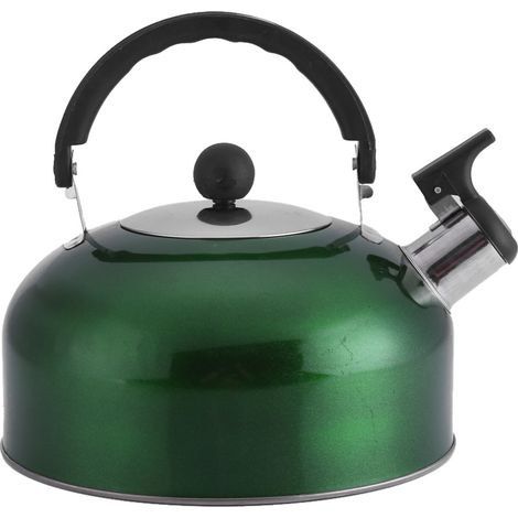 Théière en acier inoxydable de 3 litres avec large bec verseur et sifflet pour le café et l'eau chaude, verte (1/2)