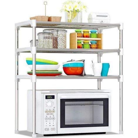 Scaffale Salvaspazio per Microonde 60x25x65 cm 3 Ripiani Rack per Cucina (1/4)