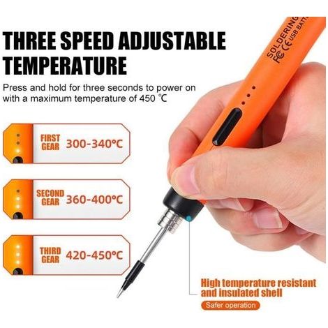 Wiederaufladbarer USB-Lötkolben, 3 Temperaturstufen – Orange (1/4)
