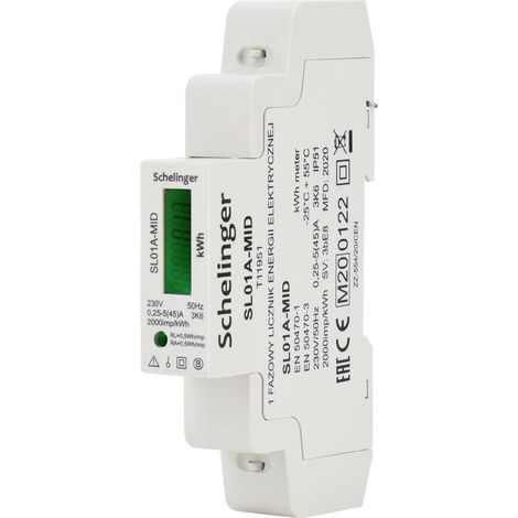 Compteur électrique monophasé MID - Rail DIN - 5A - IP50 - Classe II - Schelinger (1/5)