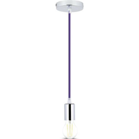 V-TAC Lampadario LED Cilindro Metallo Portalampada E27 (Max 60W) L:100cm Cromato Cavo Viola