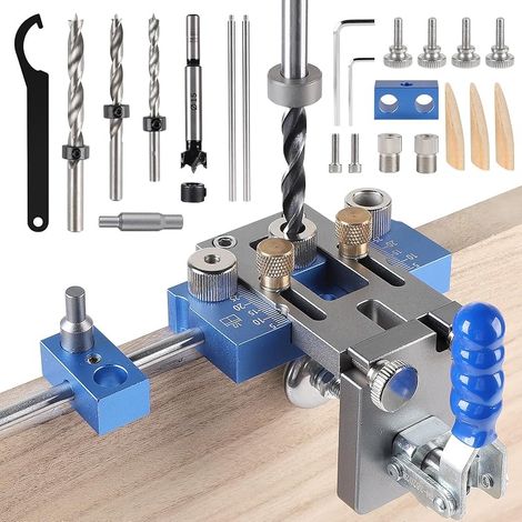 3-in-1 Vertikalbohrlehren-Set, verstellbare Dübellehre (5/8/10/15 mm), Bohrschablone für schnelles und präzises Bohren und Verbinden, Blau (1/5)