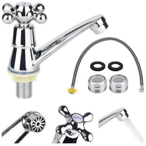 G1/2 Robinet Lavabo Salle de Bain en Métal, Mitigeur Lave Main à Poignée Croisée, Robinet Eau Froide Uniquement avec Filtre, pour Baignoire Économie (1/5)