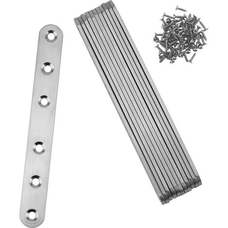Equerre plate, 12 Support D'angle Plat en Acier Inoxydable, 153 mm x 20 mm plaque perforée metal, Connecteur en Acier Inoxydable Connecteurs plats en bois avec 72 vis pour meubles, armoires (1/5)