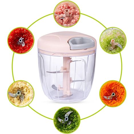 Picadora de ajo manual de 500 ml, cortadora rotativa de verduras, trituradora de frutas y ajo, licuadora y picadora de carne (rosa)