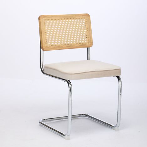 Juego de 2 sillas de comedor Diseño voladizo respaldo de ratán terciopelo color beige (1/5)
