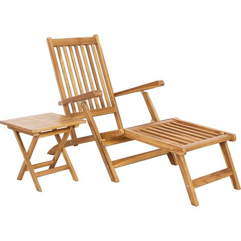 Folding Deck Chair with Table Natural Solid Teak Wood vidaXL (1/5)