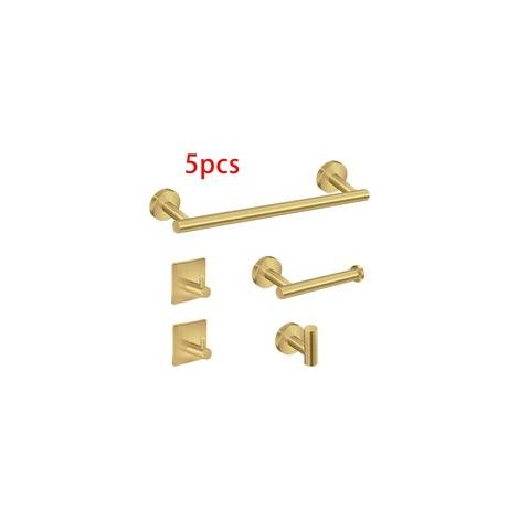 Ensemble de 5 accessoires de salle de bain – Porte-serviette 40cm – Porte-papier toilette – Crochets pour peignoirs en acier inoxydable or brossé