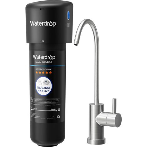Waterdrop 10UB Système de Filtre à Eau Sous Évier avec Robinet Dédié, 11K Gallons de Filtration D'eau de Grande Capacité, Certifié NSF/ANSI 42, Réduit 99,99% le Plomb, le Chlore, le Mauvais Goût