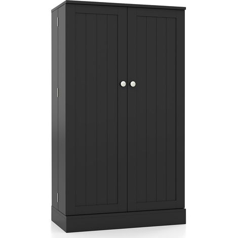 GOPLUS Meuble Cuisine de Rangement 60 x 40 x 104 CM à 2 Porte, Buffet Cuisine Autoportant avec 19 Étagère Ajustable, Garde-Corps, Kit Anti-basculement, Garde-Manger Idéal pour Chambre, Garage (Noir) (1/5)