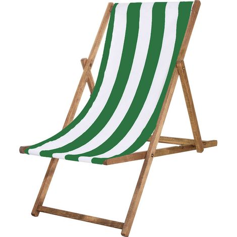 Tumbona de madera impregnada con tela a rayas verde y blanco. (1/2)
