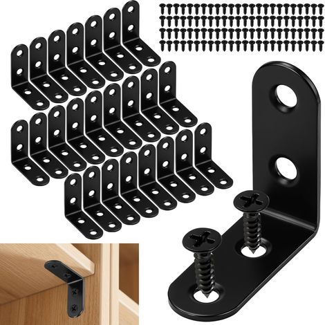 24 Pièces Equerre Metal Inox 40x40x16mm Angle 90 Degrés Noir (1/5)