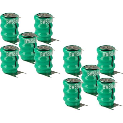 vhbw 10x NiMH replacement button cell battery tab type V40H 3 pins 40mAh 3.6V suitable for model building batteries, solar lights etc.