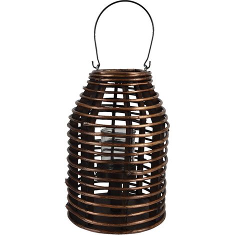 Lanterne Photophore en Bois Brun Bougeoir Décoratif pour Bougie de Table 22 x 32 cm - PANGIVO (1/5)