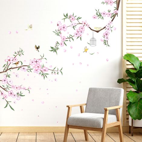 Stickers muraux Arbre et Fleurs Orientales - Décorations murales autocollantes - Stickers muraux pour salon et chambre (1/5)