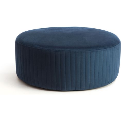 Pouf rond en velours KARA – Confort absolu-Bleu foncé (1/5)