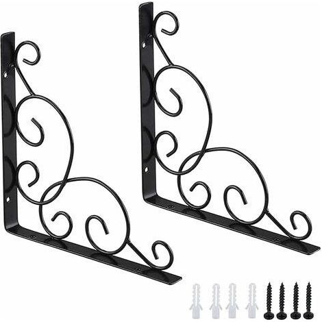 Equerre D'étagere en Fer Forgé, 2 Pièces Équerres pour Étagère de Jardin, Équerre pour Étagere Murale en Fer, Équerre de Support D'étagère, pour Cuisine Salle de Bain Bureau Restauran (1/4)