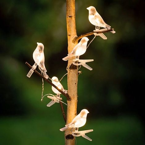 Lot de 5 - Décoration d'oiseau lumineuse à énergie solaire - Lampe de jardin LED - Étanche - Pour terrasse, jardin, extérieur et décoration de mariage (1/2)