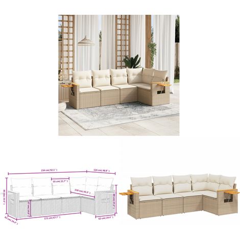 5-tlg. Garten-Sofagarnitur mit Kissen Beige Poly Rattan - Gartenmöbel - Sofasatz - Rattan Möbel - Outdoor Sofa - Lounge Set - Home & Living (1/3)