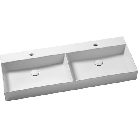 Lavabo Elegance sospeso/appoggio 122x45 due vasche e due fori in