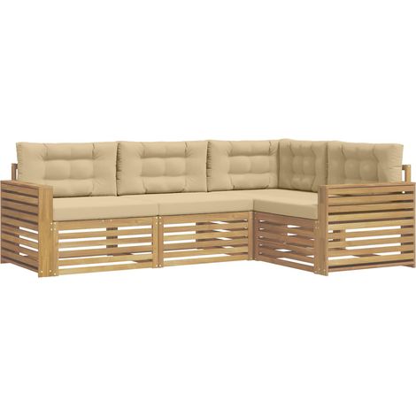 Outdoor-Sofagarnitur 4 stk. 4-Sitzer Weiß und Beige Polyester vidaXL