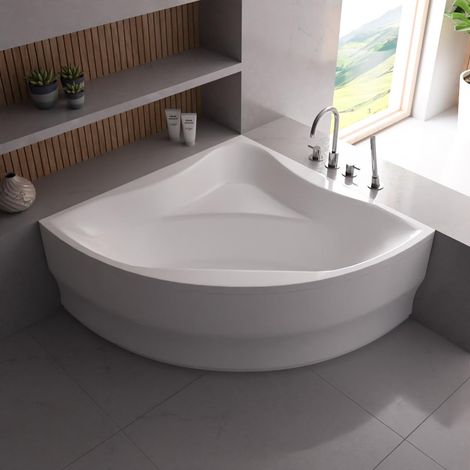 ECOLAM Badewanne Eckbadewanne GLAMOUR 150x150 Schürze Ablauf Füße Silikon (1/5)