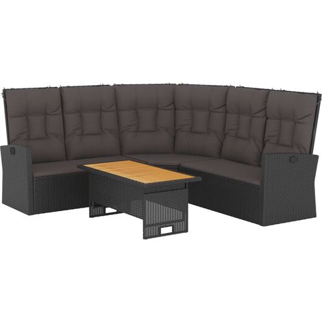 vidaXL 2 Piece Garden Lounge Set with Cushions Black Poly Rattan (1/5)