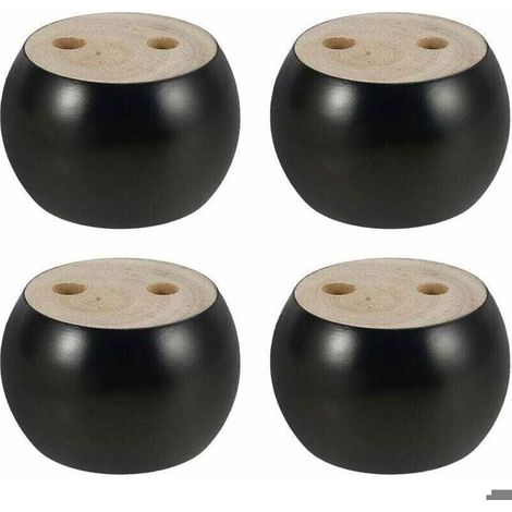 4 pieds meubles bois ronds – hauteur 5 cm – noir – avec vis + ruban (1/5)