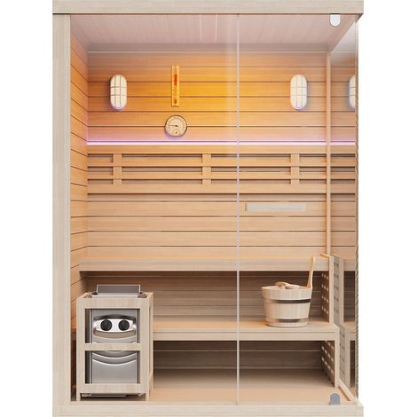 Sauna finlandese vetrata con LED - 2/3 posti - L150 x P120 x H200 cm - SELKI (1/3)