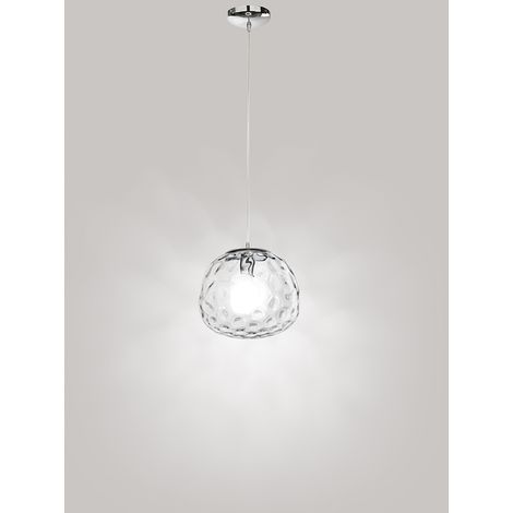Suspension En Chrome Poli Et Verre Transparent, Design Elégant 1Xe27 60W, Idéale Pour Un Eclairage Intérieur Moderne De Qualité Par Perenz