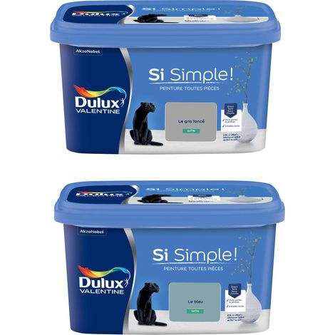 Dulux Valentine Peinture Si Simple Lot de 2 Peinture Intérieure Toutes Pièces Satin - Peinture Murs et Plafonds, Portes et Plinthes - Couleurs : Le Gris Foncé & Le Bleu 2,5 L