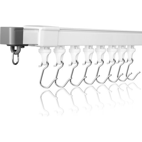 Tringle à rideau rétractable 130-240cm, tringle à plafond en aluminium, kit de tringles silencieuses, tringle à rideau de séparation pour les fenêtres et les pièces, Blanc (1/5)