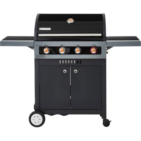 BRASERO - Barbecue Boston Black 4K Turbo Brasero - Surface cuisson 74 x 43 cm - 4 brûleurs - 2 tablettes rabattables - Switch Grid - Heat Range - Turbo Zone - Jusqu'à 12/14 convives - 14,7 kW (1/5)
