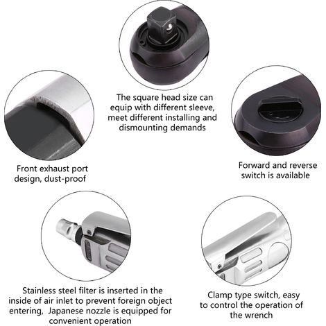 1/2" 12.5mm Clé à Cliquet Pneumatique Lourde, Torsion Drive, Outil de Réparation Auto Robust (1/5)