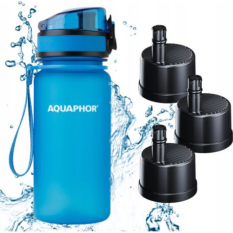 Bouteille filtrante AQUAPHOR CITY 350 ml bleue + 3 cartouches (1/5)