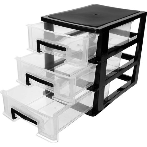 Armoire de rangement portable à trois couches en plastique avec tiroirs - Multifonction - Noir et transparent (1/5)