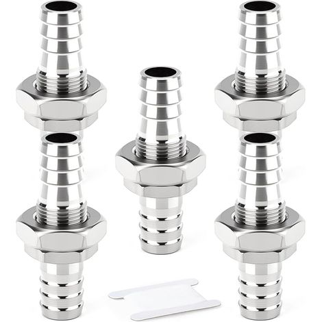 5 pièces raccord passe-cloison à barbillon en acier inoxydable 304, raccord droit 12 mm, connecteur à montage sur panneau pour air, eau et carburant