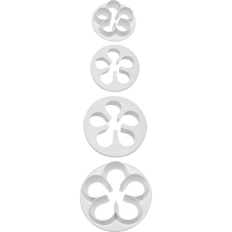 Lot de 4 Emporte Pièces Fleurs à 5 Pétales, Plastique, Blanc, 5 x 5 x 5 cm (1/4)