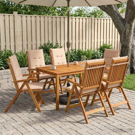 vidaXL 7-Piece Garden Dining Set 6 plaza Beige Madera de Acacia Sólida (1/5)